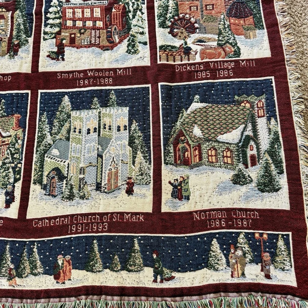 Vintage Heritage Village Collection Christmas Holiday Village Woven Throw Afghan